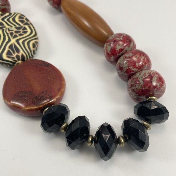 JS Collections Vintage Gold Tone Chunky Acrylic Beaded Statement Necklace Boho - Picture 6 of 9